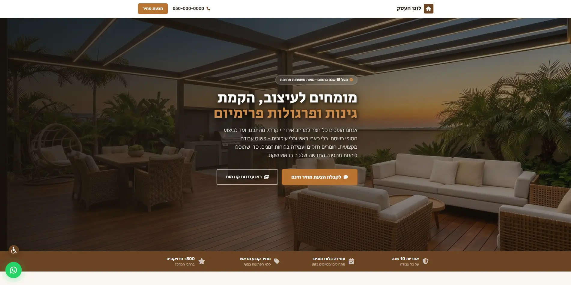 עיצוב ובניית דף נחיתה לעסק פרגולות ומרחבי חוץ - נויבלה דיגיטל